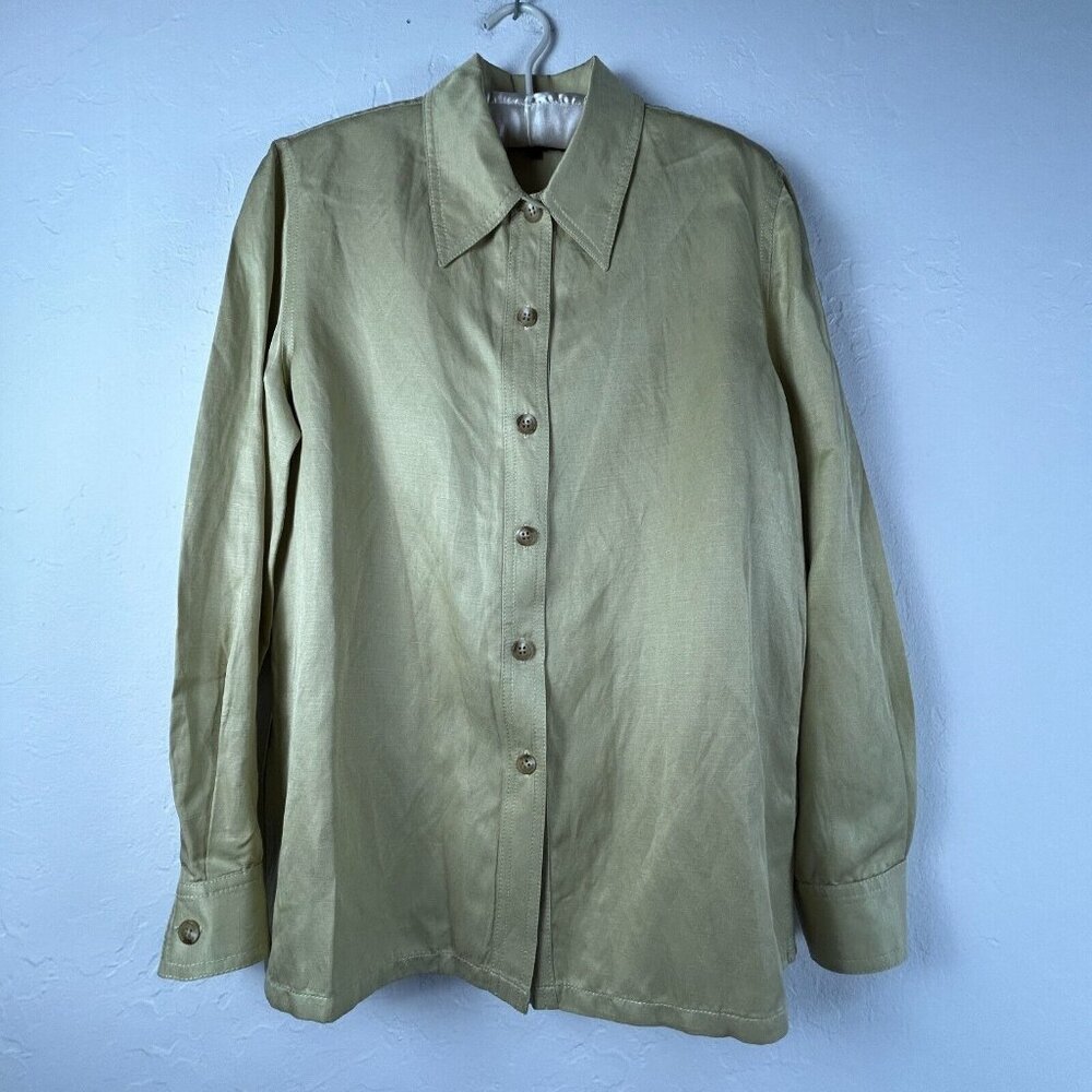 Emanuel Ungaro Liberte Women's Button Down Shirt Silk Linen Green Size Medium